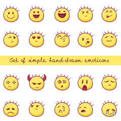 Colour Set of Simple Hand-drawn Emoticons, smiley.