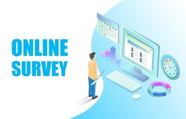 Online survey vector web banner design template