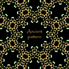 Geometrical abstract vector seamless art deco pattern from gold hand drawn elements, Eskimo ethnic ornaments, lacy zig-zag stripes. Textile fantasy print. Wrapping paper. Batik painting