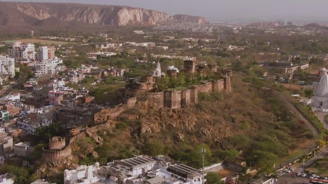 Moti Doongri fort and Birla mandir, Jaipur, 4k aerial  footage