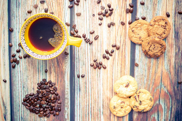 Delicious American coffee with cookies