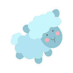 Isolated sheep with pink cheeks in doodle style.