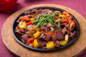 Meat mix sizzler prepared and served
