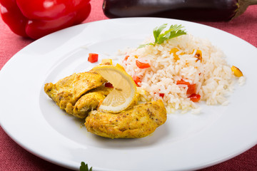 Cooked chicken with rice