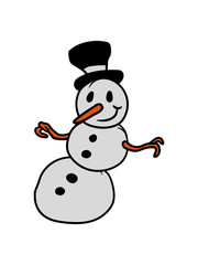 schneemann comic fröhlicher zylinder hut winter weihnachten kalt schnee basteln bauen schneeball spaß spielen cartoon lustig clipart