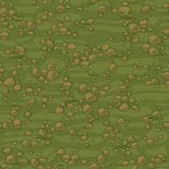 Cartoon seamless texture ground with small stones for concept design. Cute seamless pattern green stone. Seamless vector texture. Stones on separate layers.