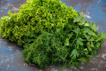 Fresh herbs and green vegetable
