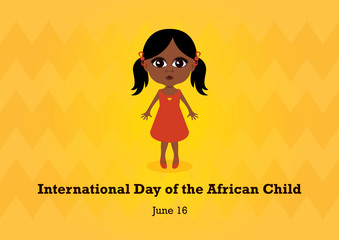 International Day of the African Child vector. African little girl cartoon character. Black child vector. Dark skin children icon. Important day