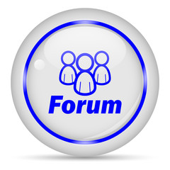 Forum icon. White glossy round vector icon in eps 10. Editable modern design internet button on white background.