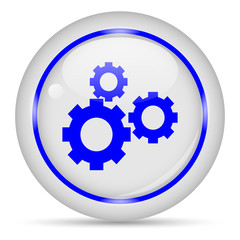 Gear icon. White glossy round vector icon in eps 10. Editable modern design internet button on white background.