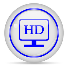 HD video icon. White glossy round vector icon in eps 10. Editable modern design internet button on white background.