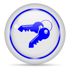 Key icon. White glossy round vector icon in eps 10. Editable modern design internet button on white background.