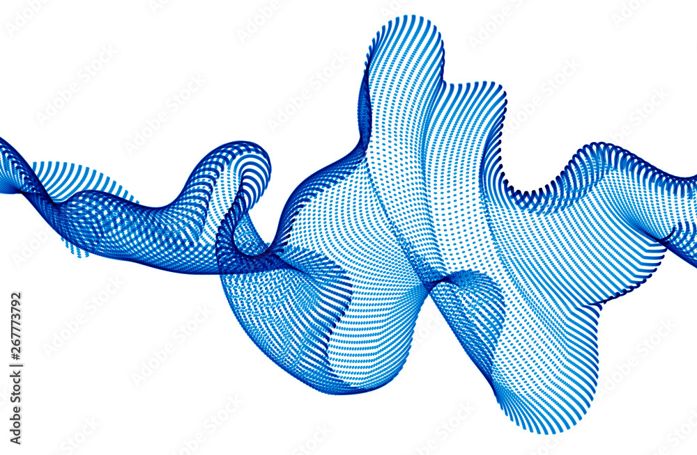 Wall mural sound wave, particles flow, effect in motion. dynamic vector abstract background. 3d shape dots blen