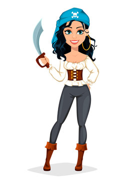 Pirate Woman. Beautiful Lady Cartoon Character