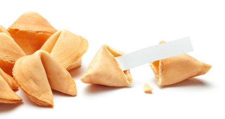 Chinese fortune cookies. Cookies with empty blank inside for prediction words. Isolated on white background.