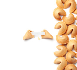 Chinese fortune cookies. Cookies with empty blank inside for prediction words. Isolated on white background.