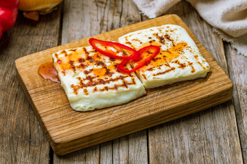 grilled halloumi cheese on board