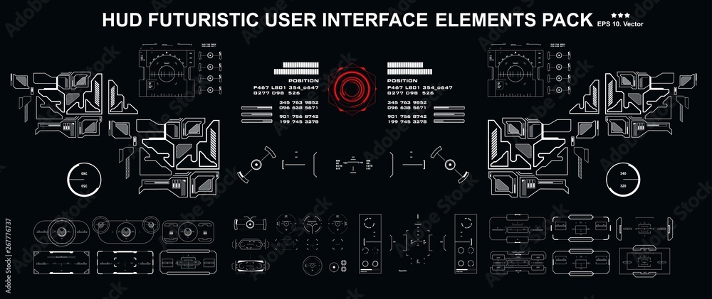 Poster hud elements mega set pack. dashboard display virtual reality technology screen. futuristic user int