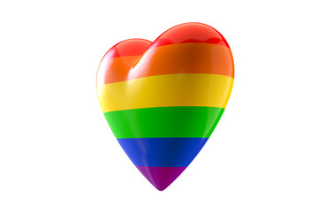 3D render of LGBT rainbow colored heart shape isolated on white background