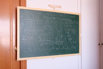 chalk blackboard full of mathematical operations