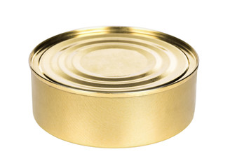 golden tin can on isolated white background