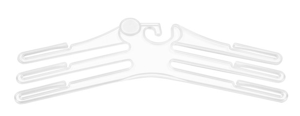 transparent hanger for children clothes on isolated white background