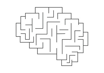 abstract brain concept icon formed by rectangular polygons simulating neural connection. Conceptual psychology. Closeup view