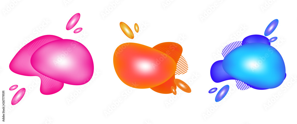 Sticker set of liquid color abstract geometric shapes used fluid gradient elements for minimalist banner, lo