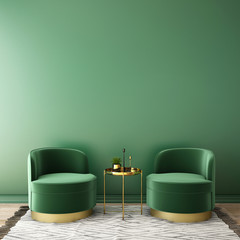 interior design for living area or reception with grey carpet , armchair,plant,cabinet on wooden floor background / 3d illustration,3d rendering