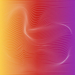 Wave distorted texture of color gradation. Abstract dynamical rippled surface. Vector stripe deformation background.