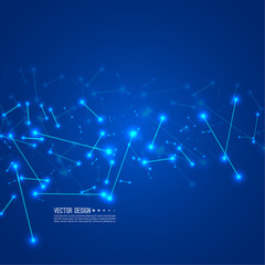 Obraz premium Stream of molecular structures and nano particles. High technology process. Science and neural network concept. Vector abstract background.