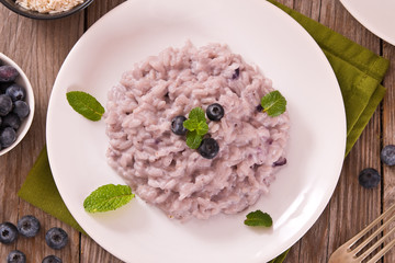 Blueberry risotto with mascarpone. 