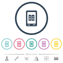 Mobile speakerphone flat color icons in round outlines