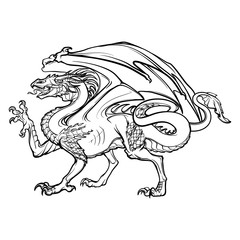The Welsh Red Dragonisolated on white background. Design for a coloring book, tattoo, textile print or touristic collaterals. EPS10 vector illustration