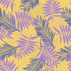 Fototapeta na wymiar Pattern of tropical palm leaves. jungle seamless vector floral background on pink and orange colors