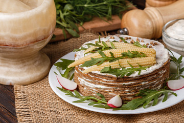 liver cake on a rustic wooden background
