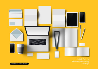 Top View Of Office Stationery Mockup