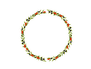  wreath of olives and tomatoes on a white background