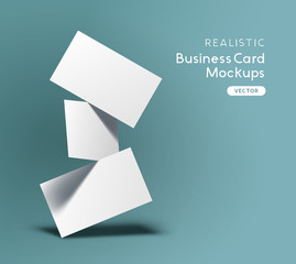 Floating stack of business cards. Brand identity mockup design with shadows. Vector illustration.