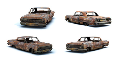 3d-renders of burnt muscle car - obrazy, fototapety, plakaty