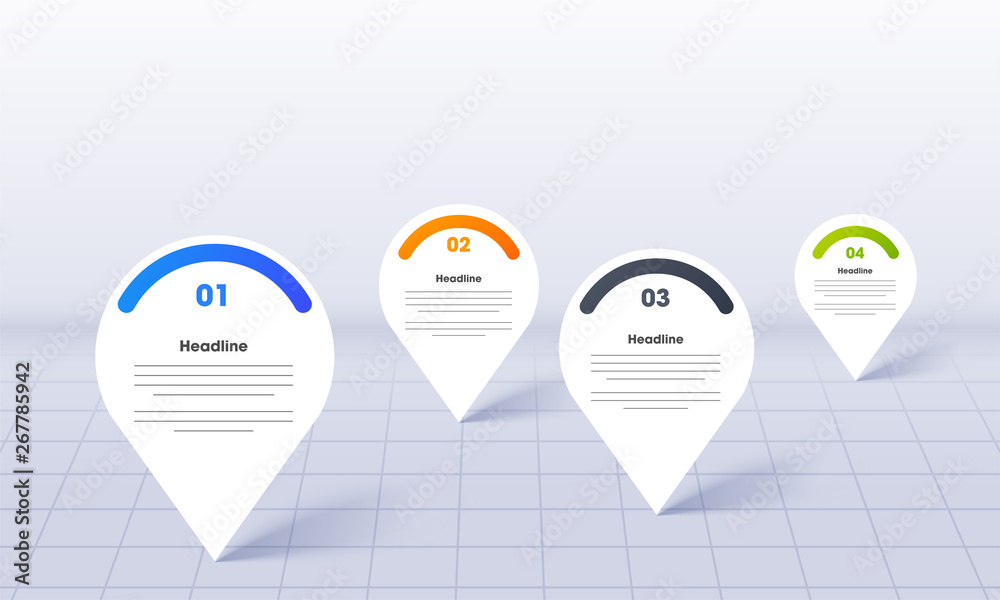 Wall mural business infographics for powerpoint with map location pins on grid background.