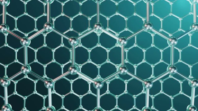 Nanotechnology like scientific background. Hexagonal surface. Graphene atom nanostructure, carbon surface, durable material. Nanosurface in form of honeycomb, Loop-able seamless. 4K animation