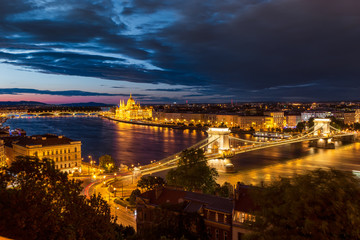 Fototapeta na wymiar Budapest at night / Amazing night view above Hungarian Parliament in Budapest