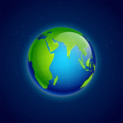 Shiny earth globe on blue background.