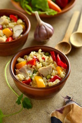Rice with chicken and vegetables, vertical