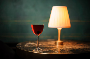 Close-up of an alcohol drink with cherry inside