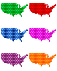 Fototapeta na wymiar Karten der USA mit farbigen Rauten