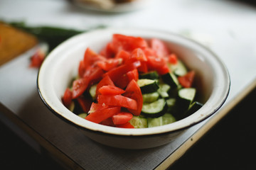 fresh vegetable salad with tomatoes and cucumbers