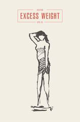 Girl stands scales thought drawn vector sketch