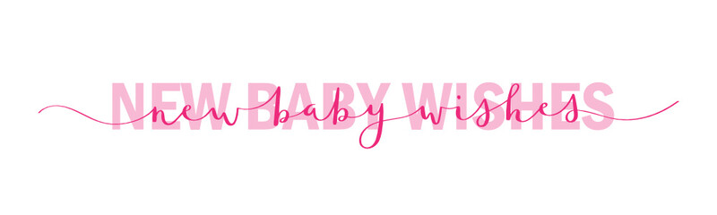 NEW BABY WISHES pink brush calligraphy banner with swashes